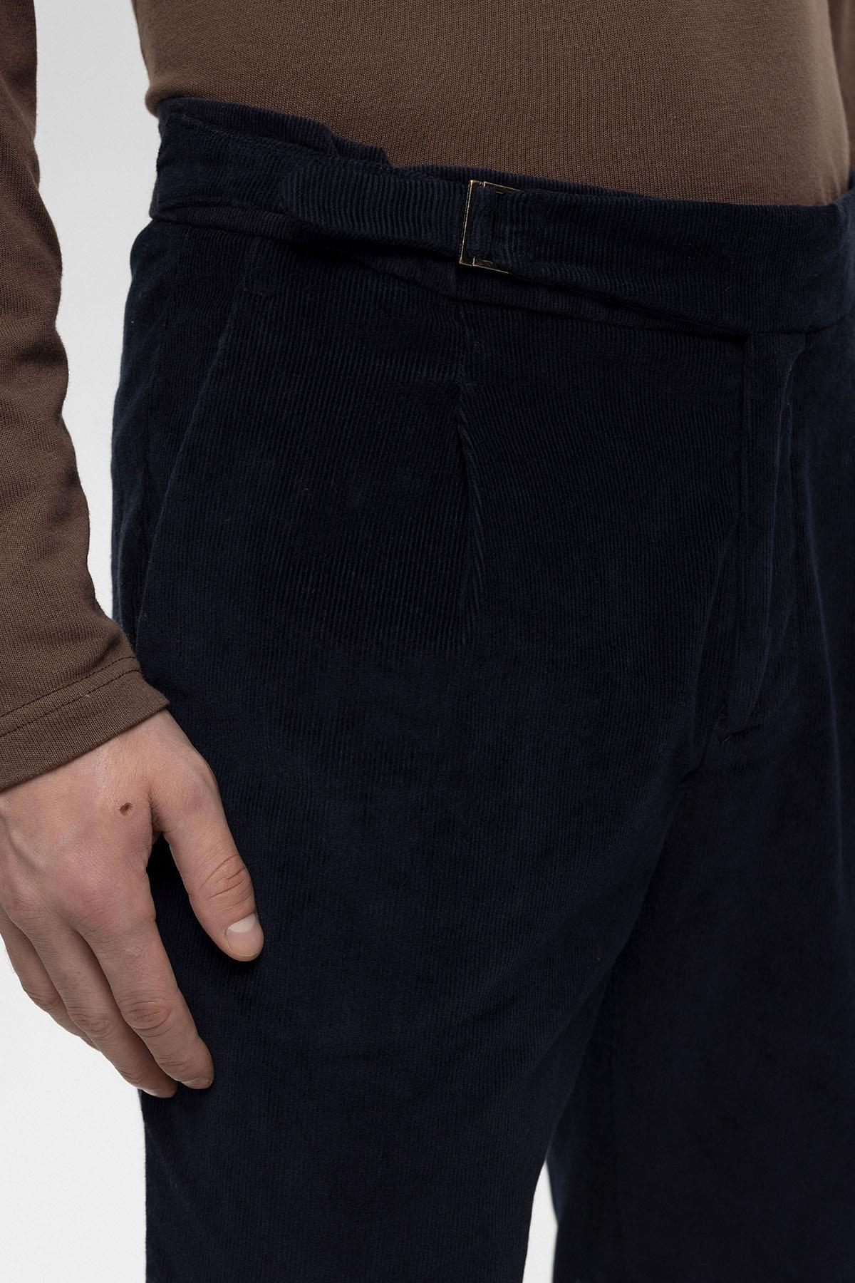 Men's Navy Blue High Waist Double Leg Velvet Trousers