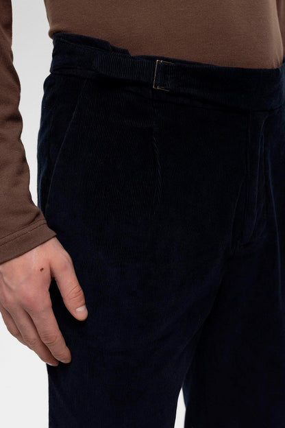 Men's Navy Blue High Waist Double Leg Velvet Trousers