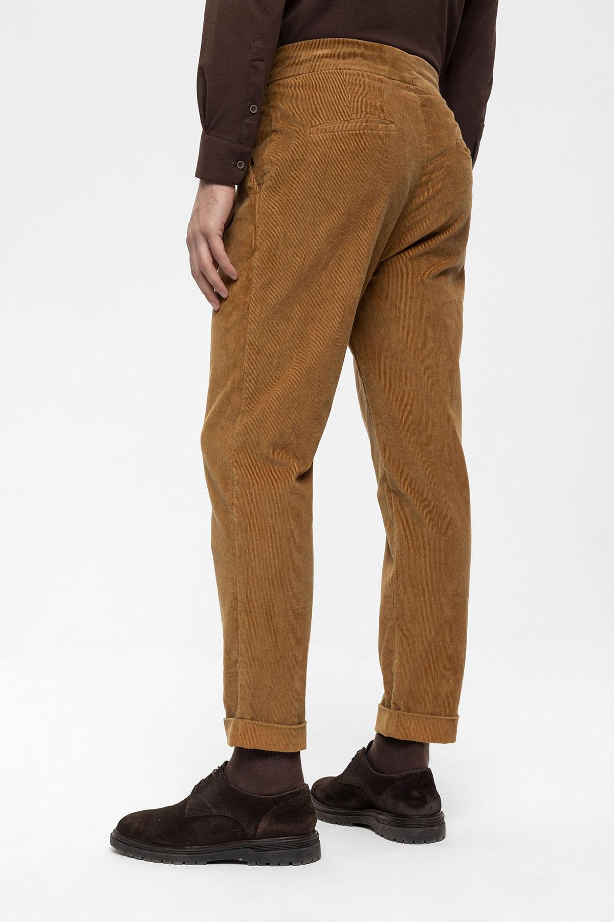 Men's Light Tan High Waist Double Leg Velvet Trousers