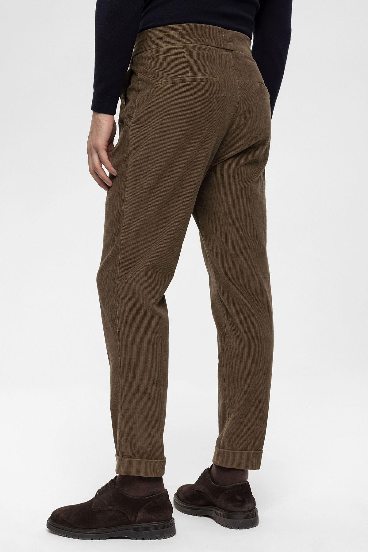 Men's Milky Brown High Waist Double Leg Velvet Trousers