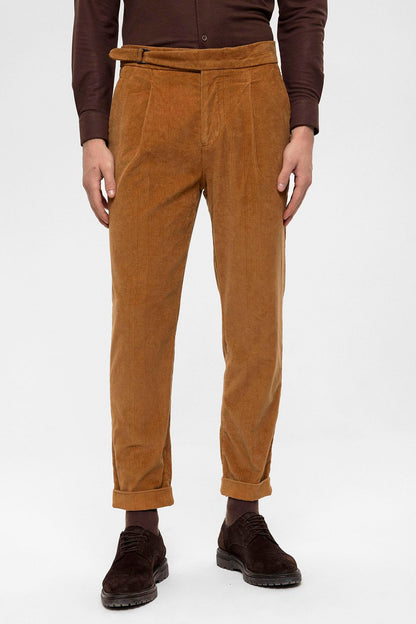 Men's Light Tan High Waist Double Leg Velvet Trousers