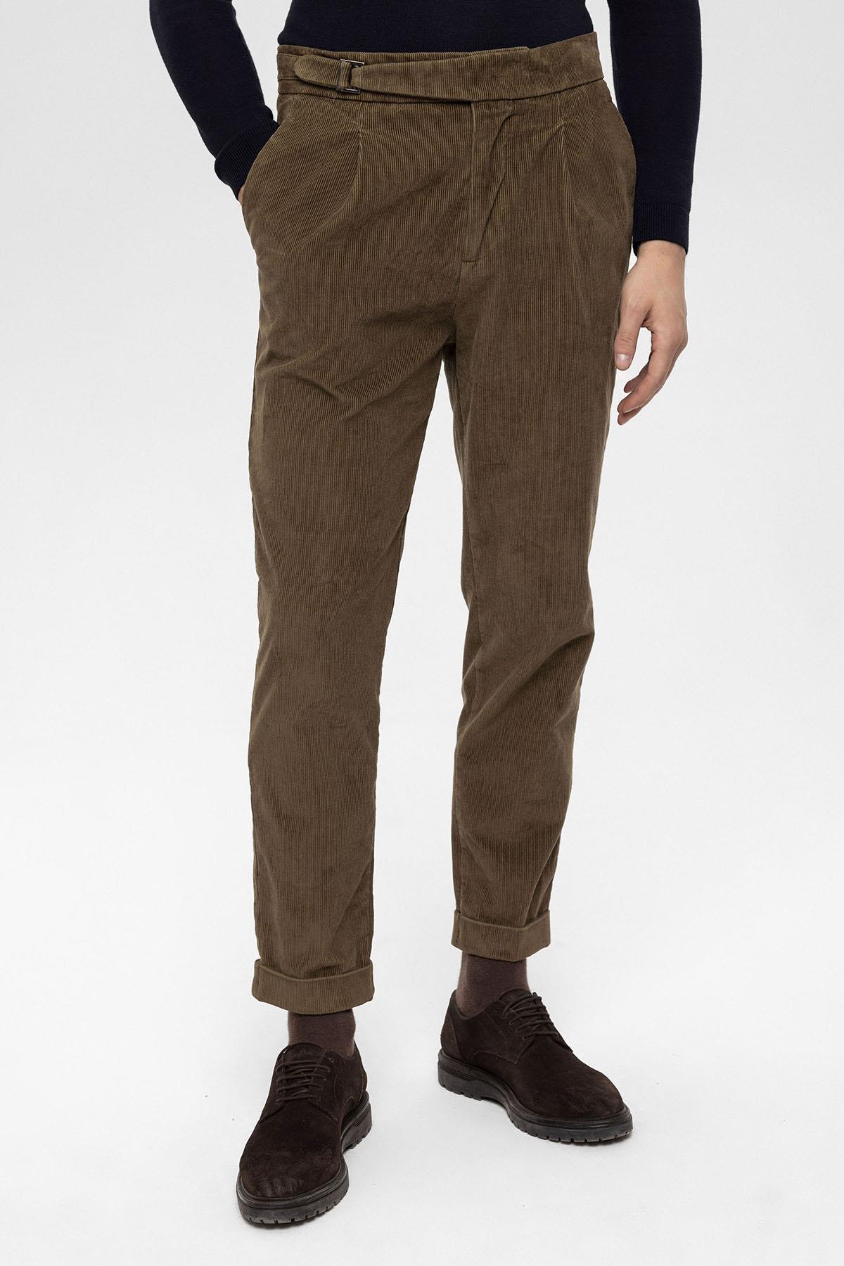Men's Milky Brown High Waist Double Leg Velvet Trousers