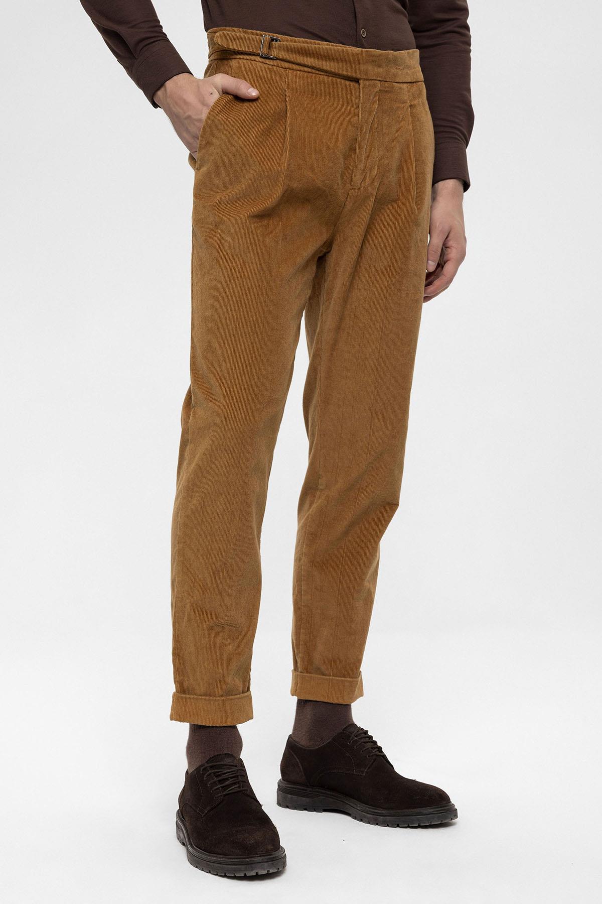 Men's Light Tan High Waist Double Leg Velvet Trousers