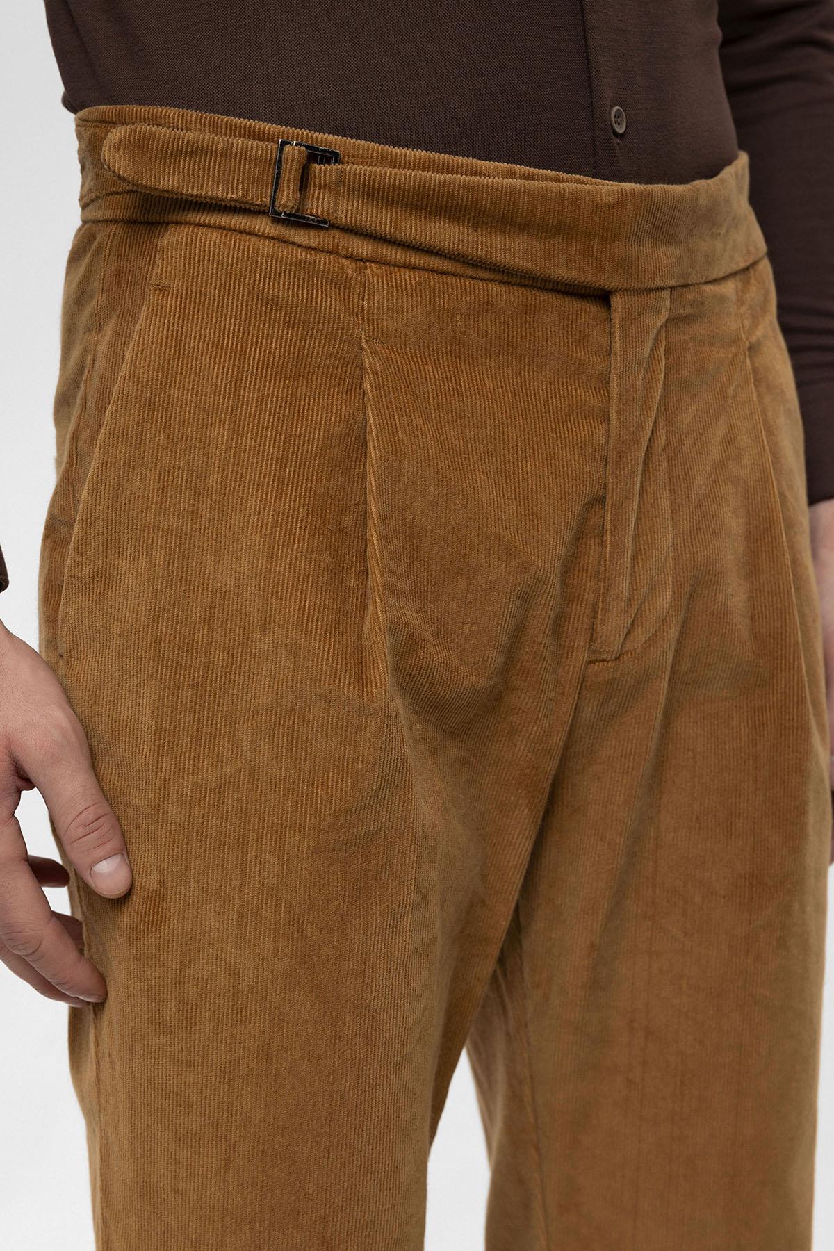 Men's Light Tan High Waist Double Leg Velvet Trousers