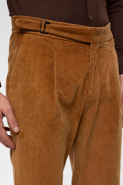 Men's Light Tan High Waist Double Leg Velvet Trousers