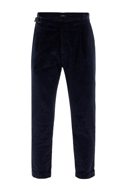 Men's Navy Blue High Waist Double Leg Velvet Trousers