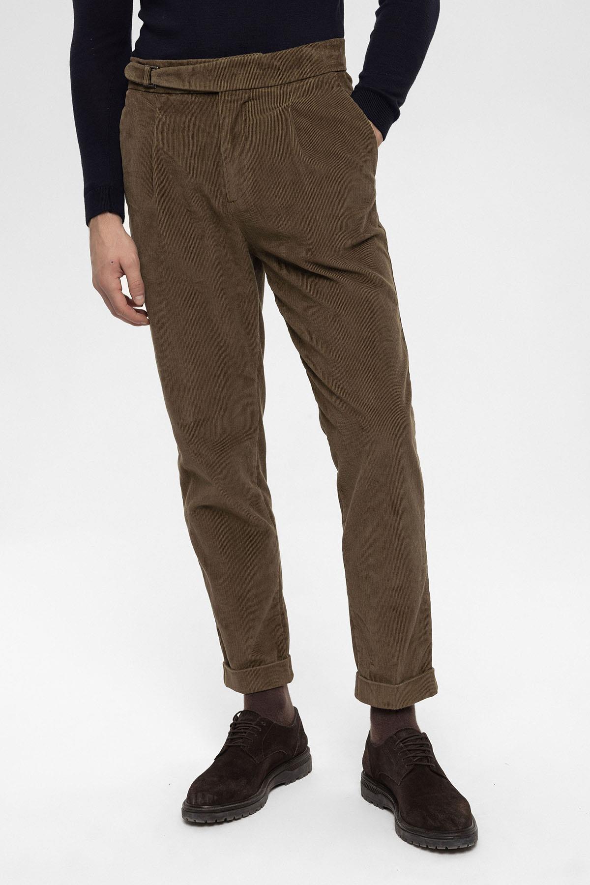 Men's Milky Brown High Waist Double Leg Velvet Trousers