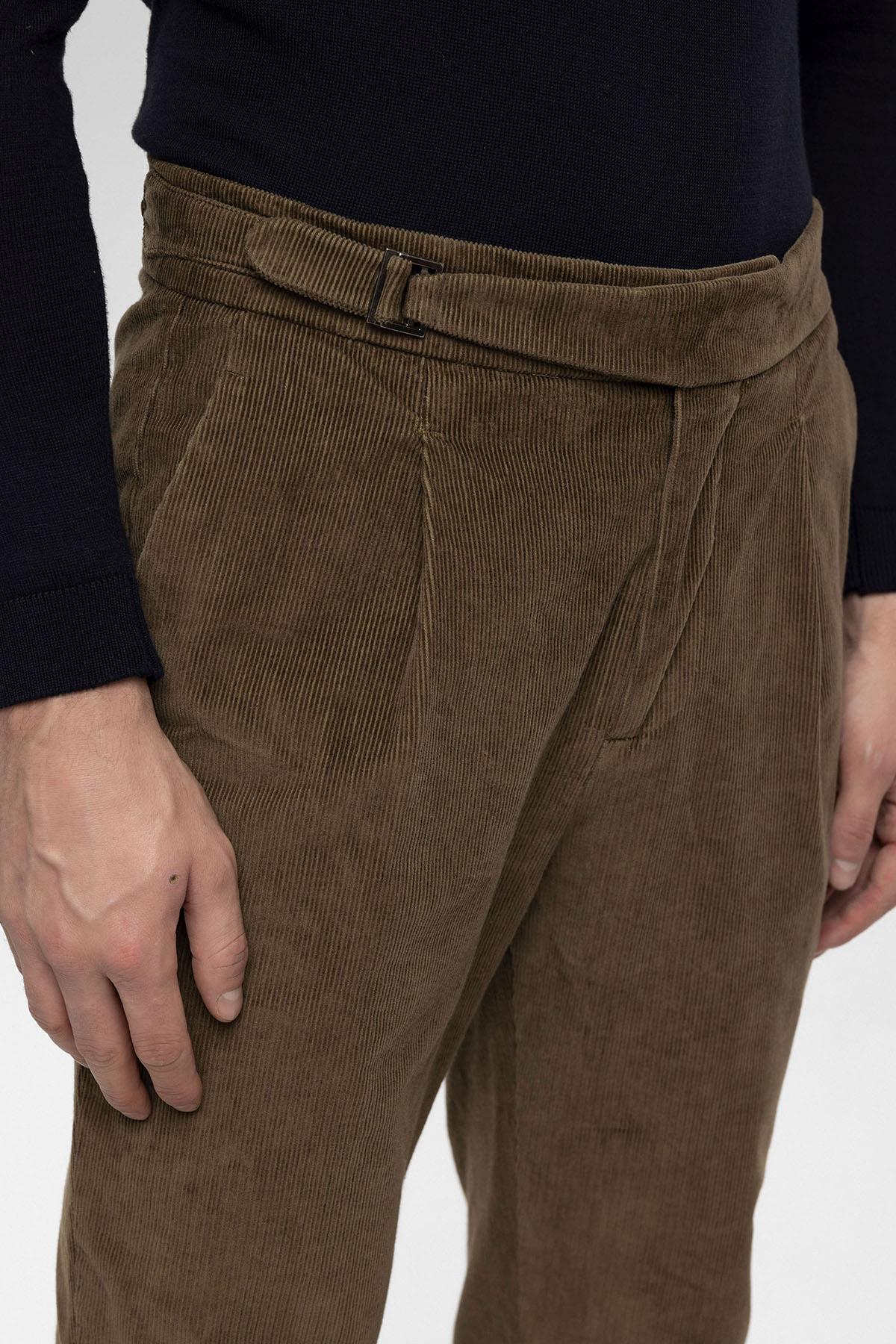 Men's Milky Brown High Waist Double Leg Velvet Trousers