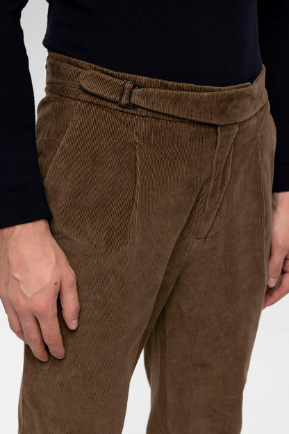 Men's Milky Brown High Waist Double Leg Velvet Trousers