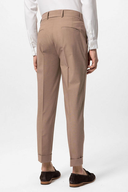 Men's Camel High Waist Button Closure Trousers