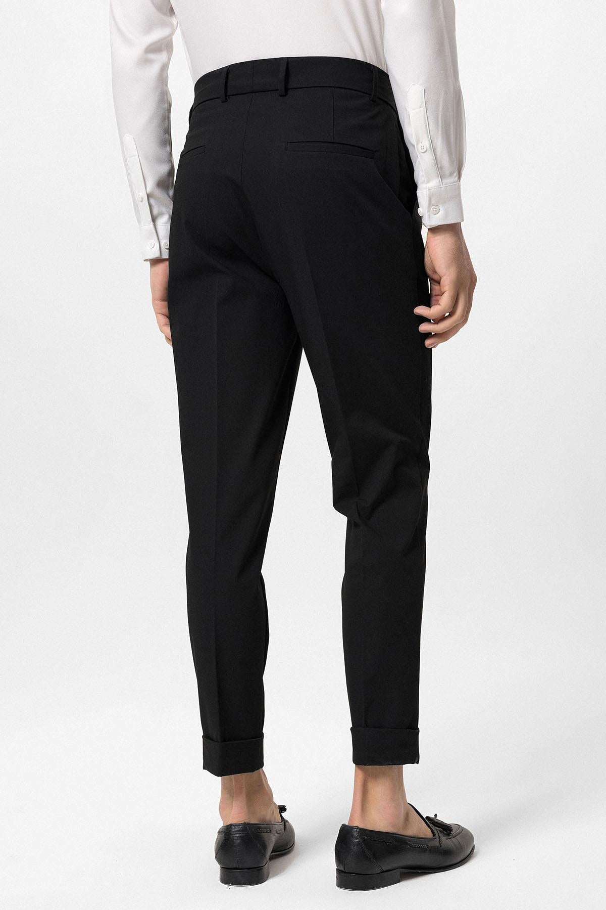 Men's Black High Waist Button Closure Trousers