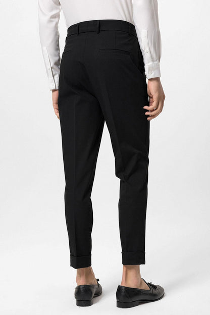 Men's Black High Waist Button Closure Trousers