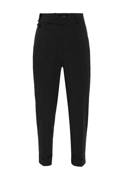 Men's Black High Waist Button Closure Trousers