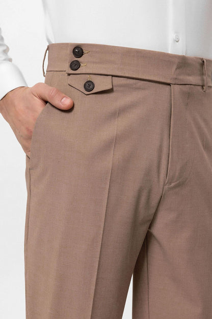 Men's Camel High Waist Button Closure Trousers