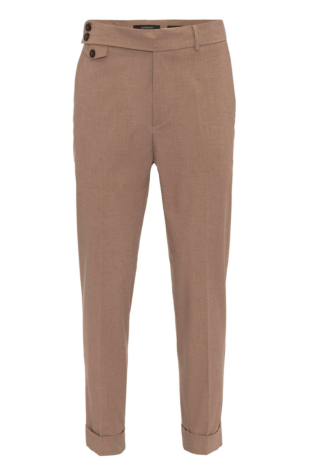 Men's Camel High Waist Button Closure Trousers