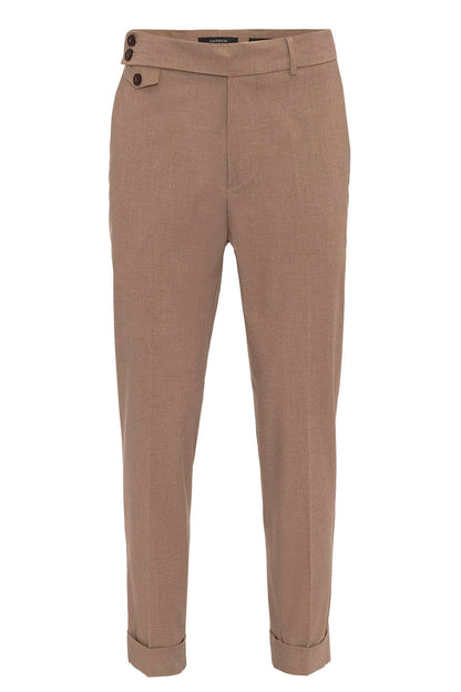 Men's Camel High Waist Button Closure Trousers