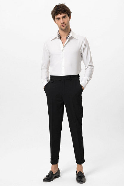 Men's Black High Waist Button Closure Trousers