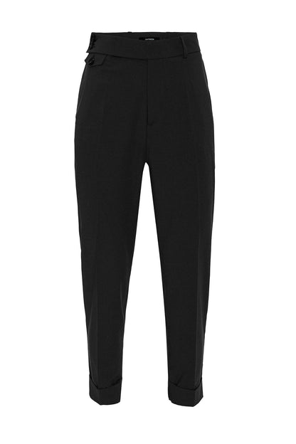 Men's Black High Waist Button Closure Trousers
