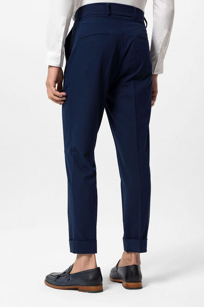 Men's Navy Blue High Waist Button Closure Trousers