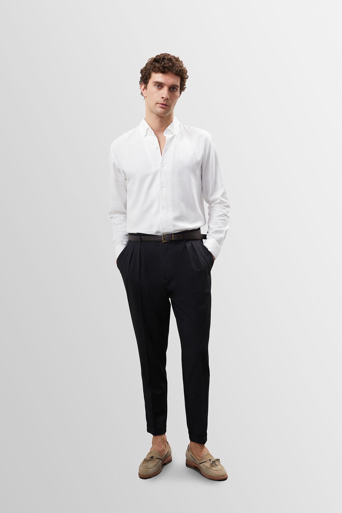Men's Anthracite High Waist Belted Trousers