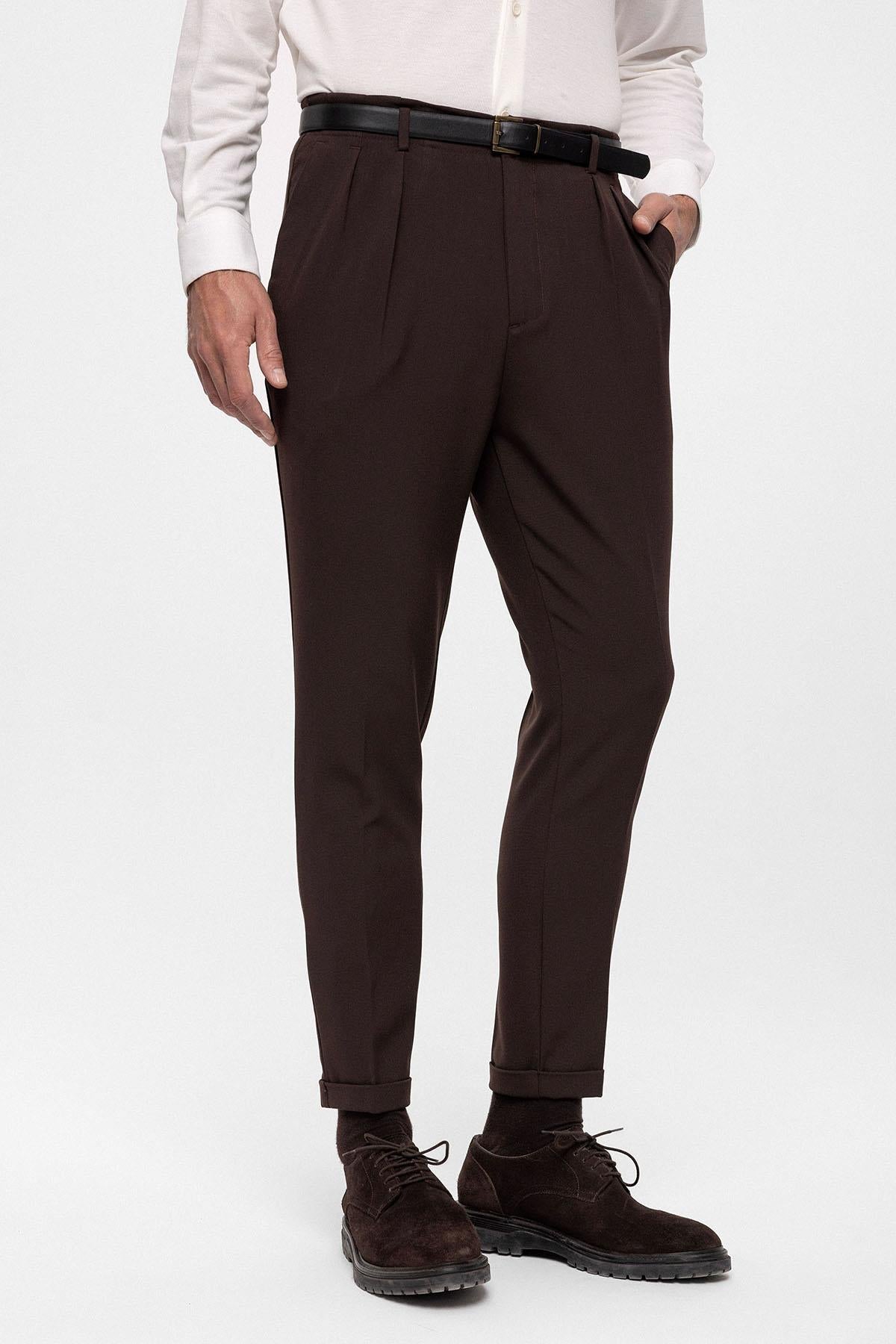 Men's Dark Brown High Waist Belted Trousers