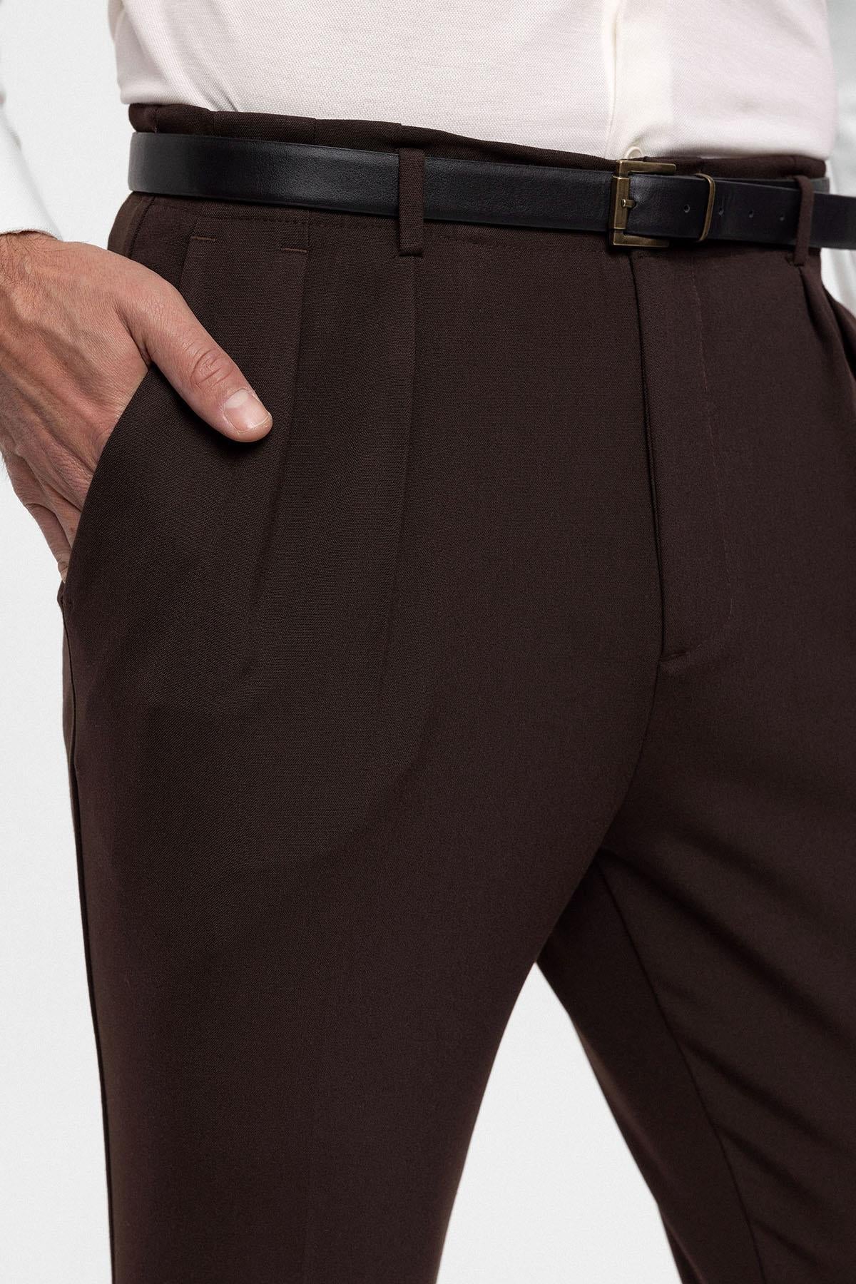 Men's Dark Brown High Waist Belted Trousers