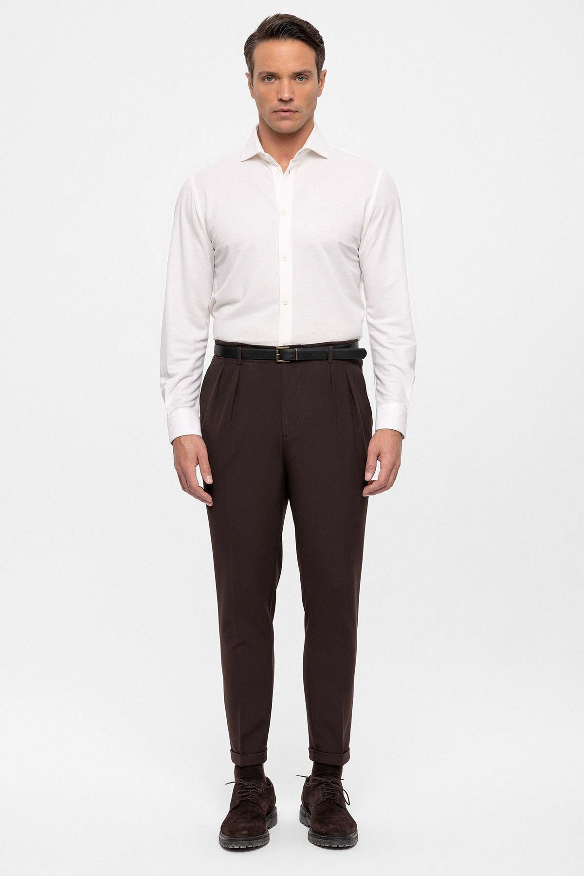 Men's Dark Brown High Waist Belted Trousers