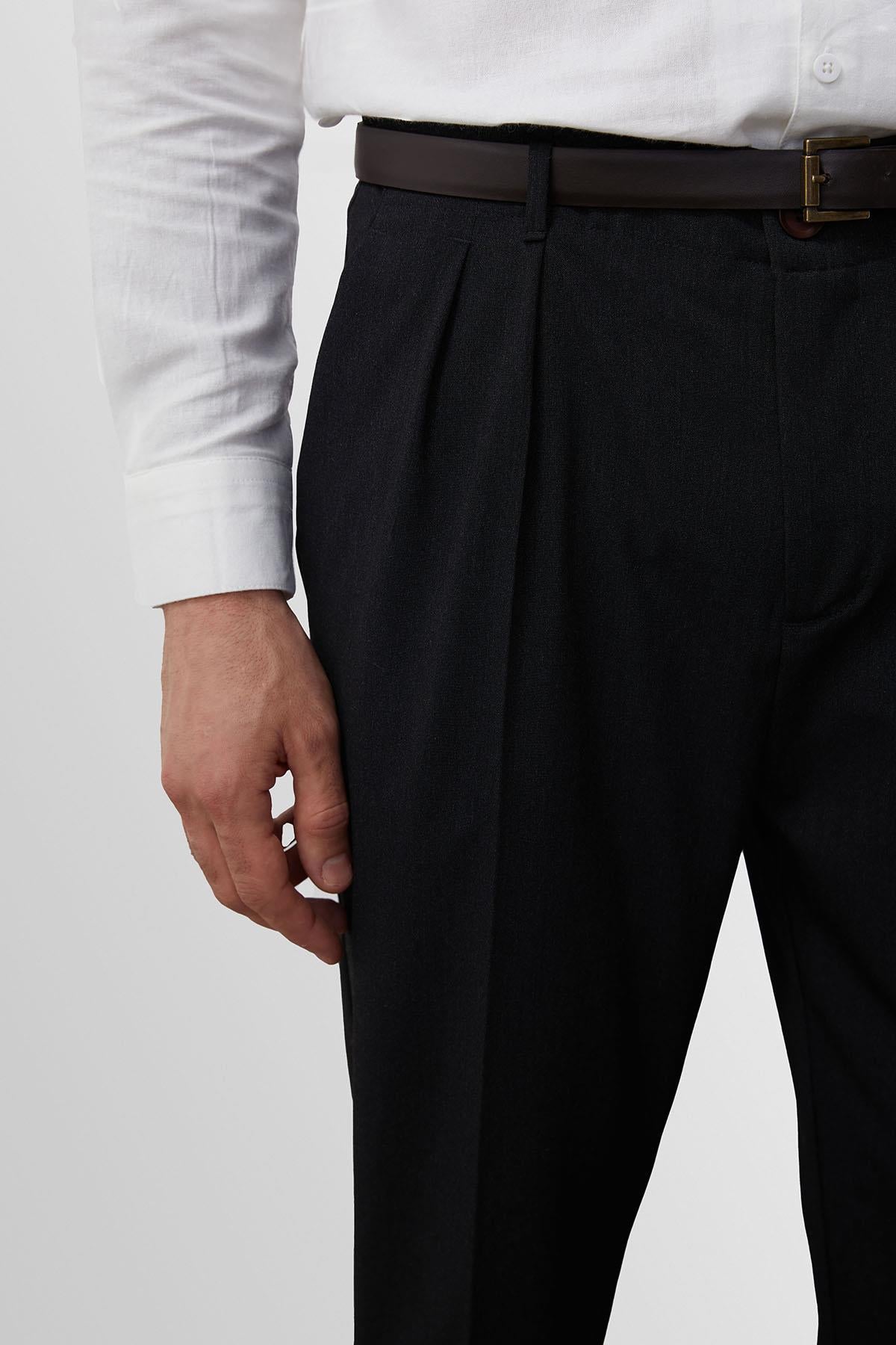 Men's Anthracite High Waist Belted Trousers