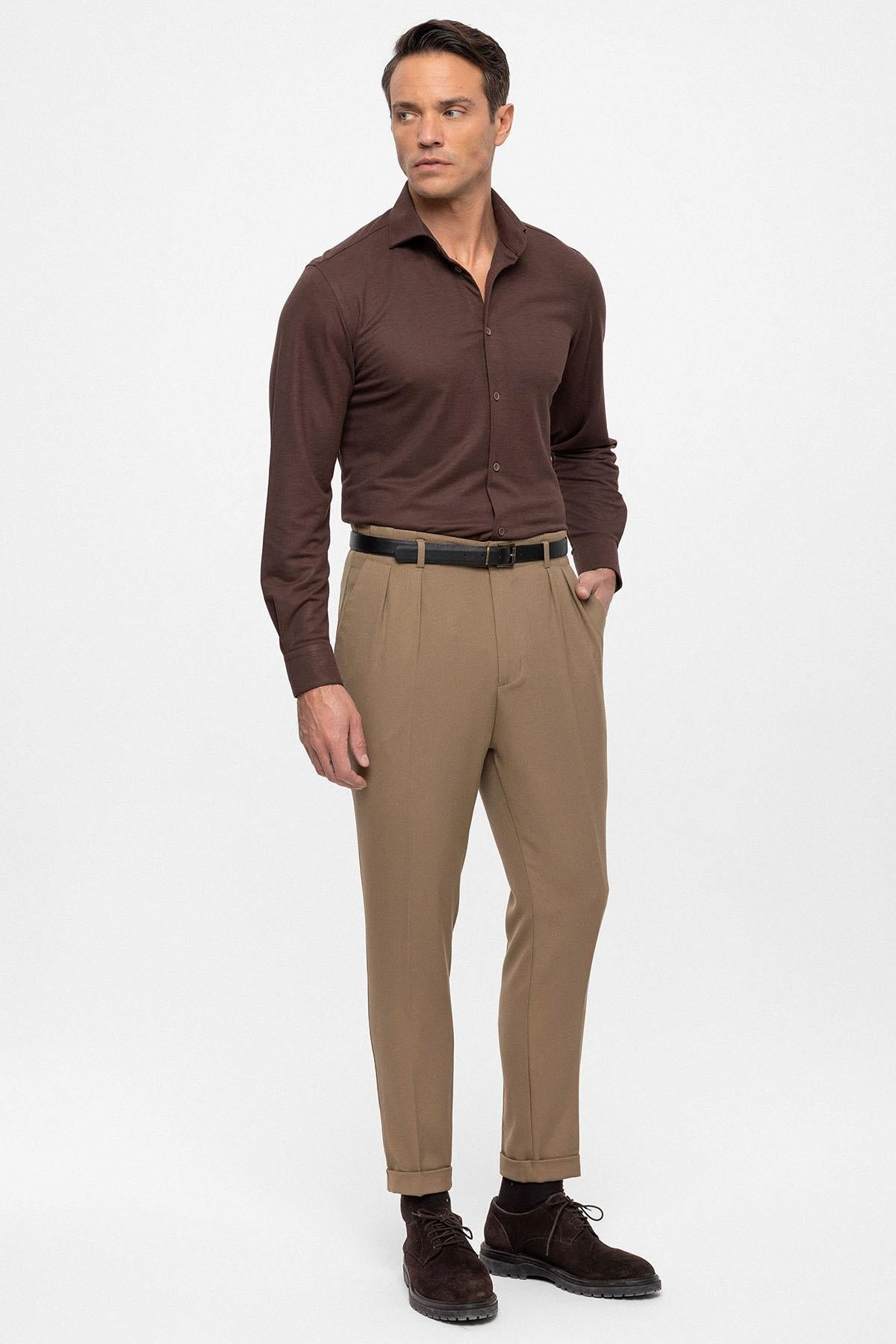 Men's Mink High Waist Belted Trousers