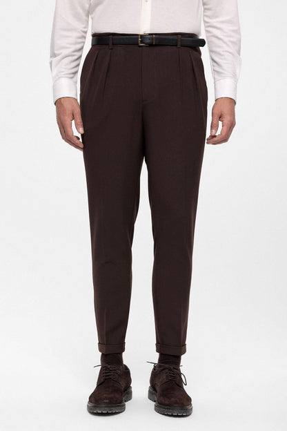 Men's Dark Brown High Waist Belted Trousers