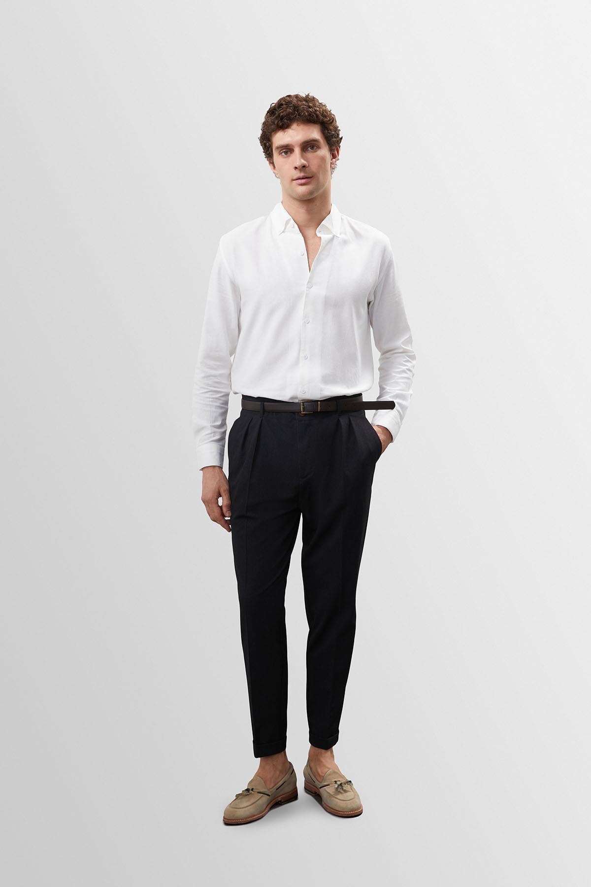 Men's Anthracite High Waist Belted Trousers