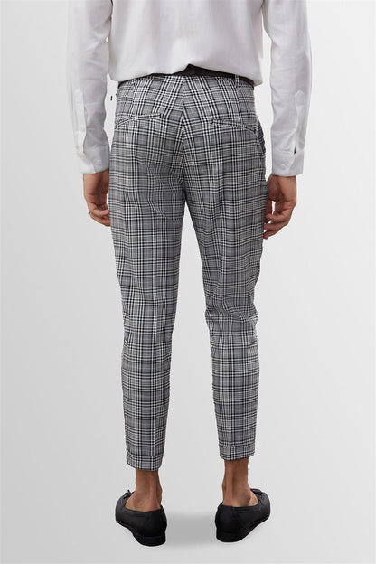 Men's Black Plaid High Waist Belted Trousers