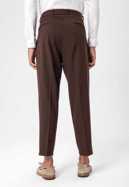 Men's Brown High Waist Girdle Closure Trousers