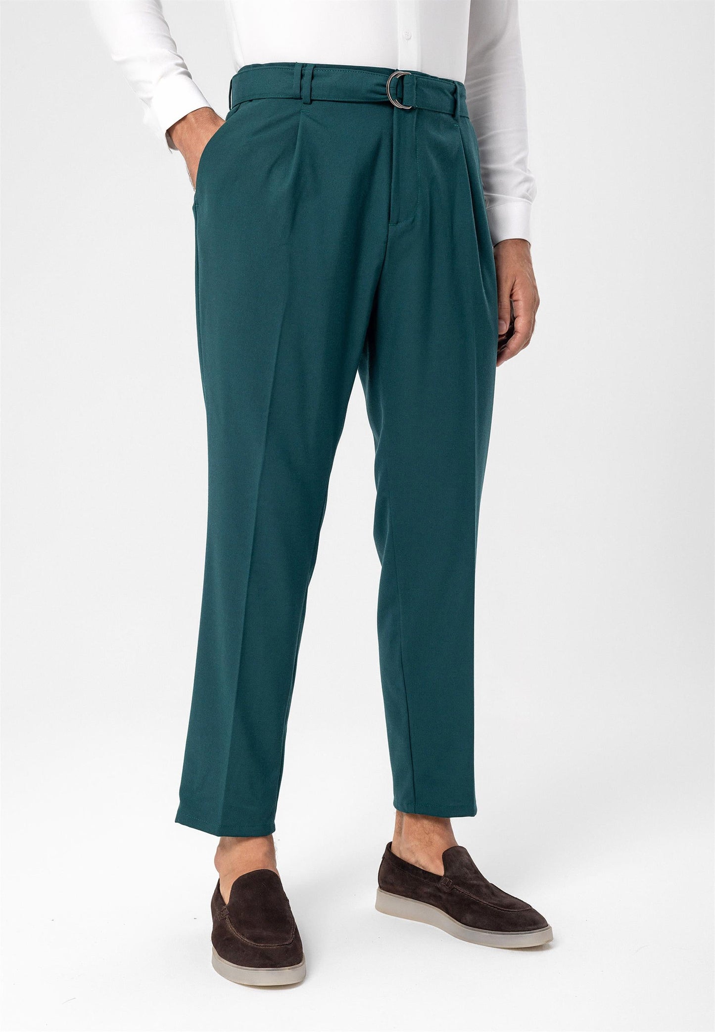 Men's Green High Waist Girdle Closure Trousers