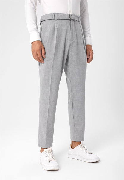 Men's Light Grey High Waist Girdle Closure Trousers