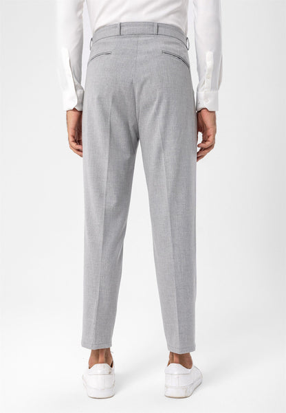 Men's Light Grey High Waist Girdle Closure Trousers