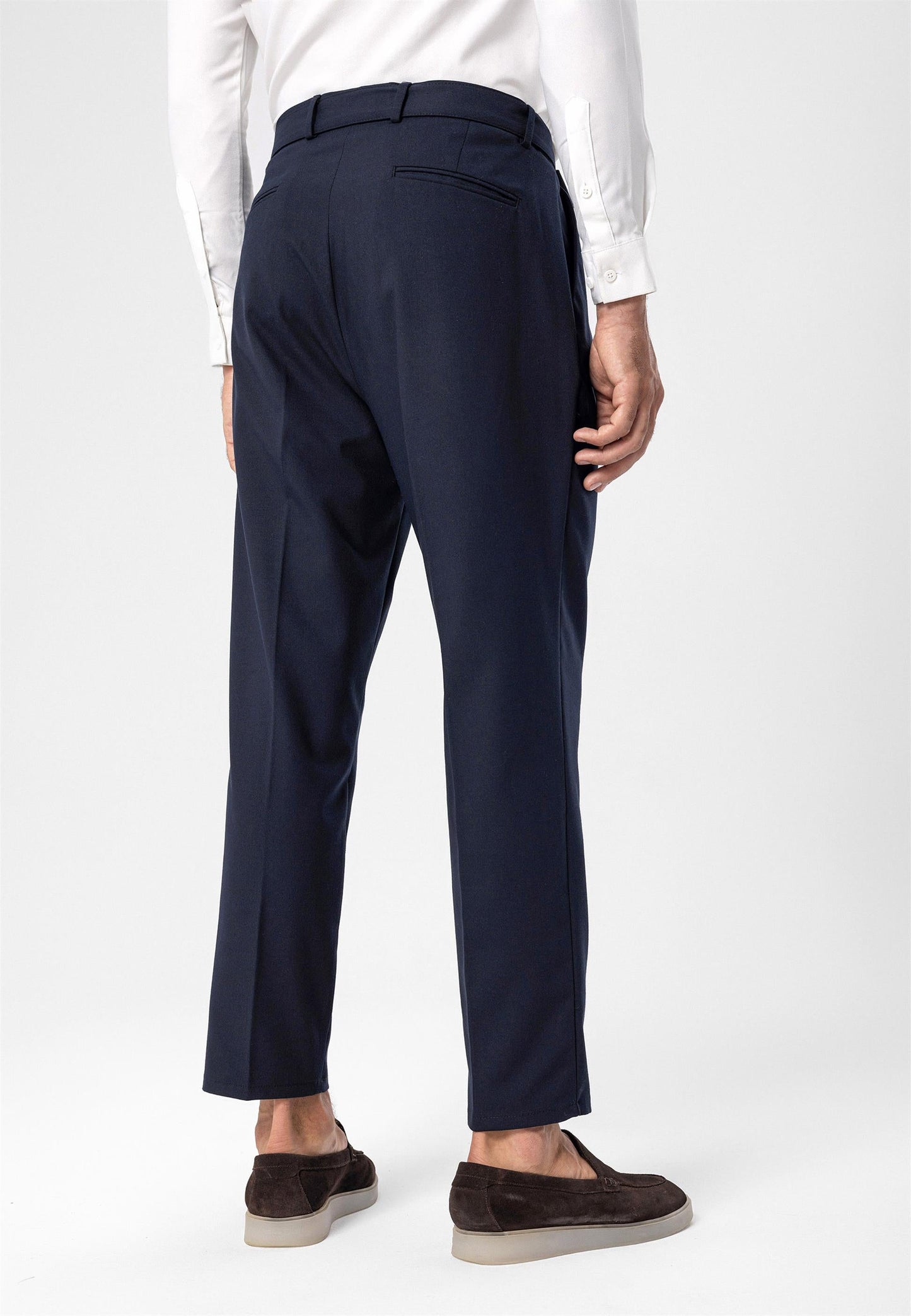 Men's Navy Blue High Waist Girdle Closure Trousers