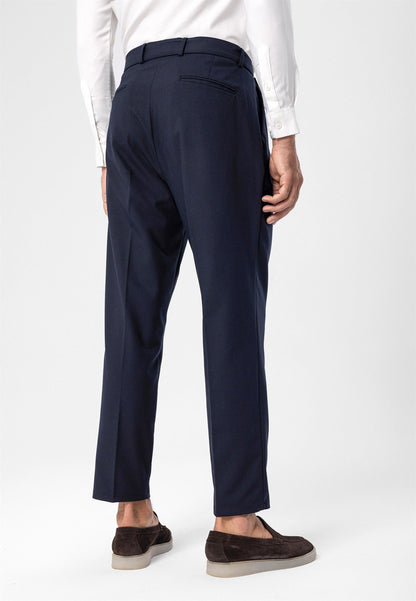 Men's Navy Blue High Waist Girdle Closure Trousers