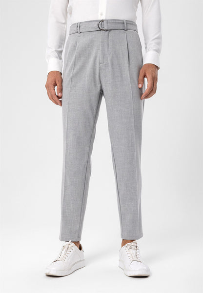 Men's Light Grey High Waist Girdle Closure Trousers