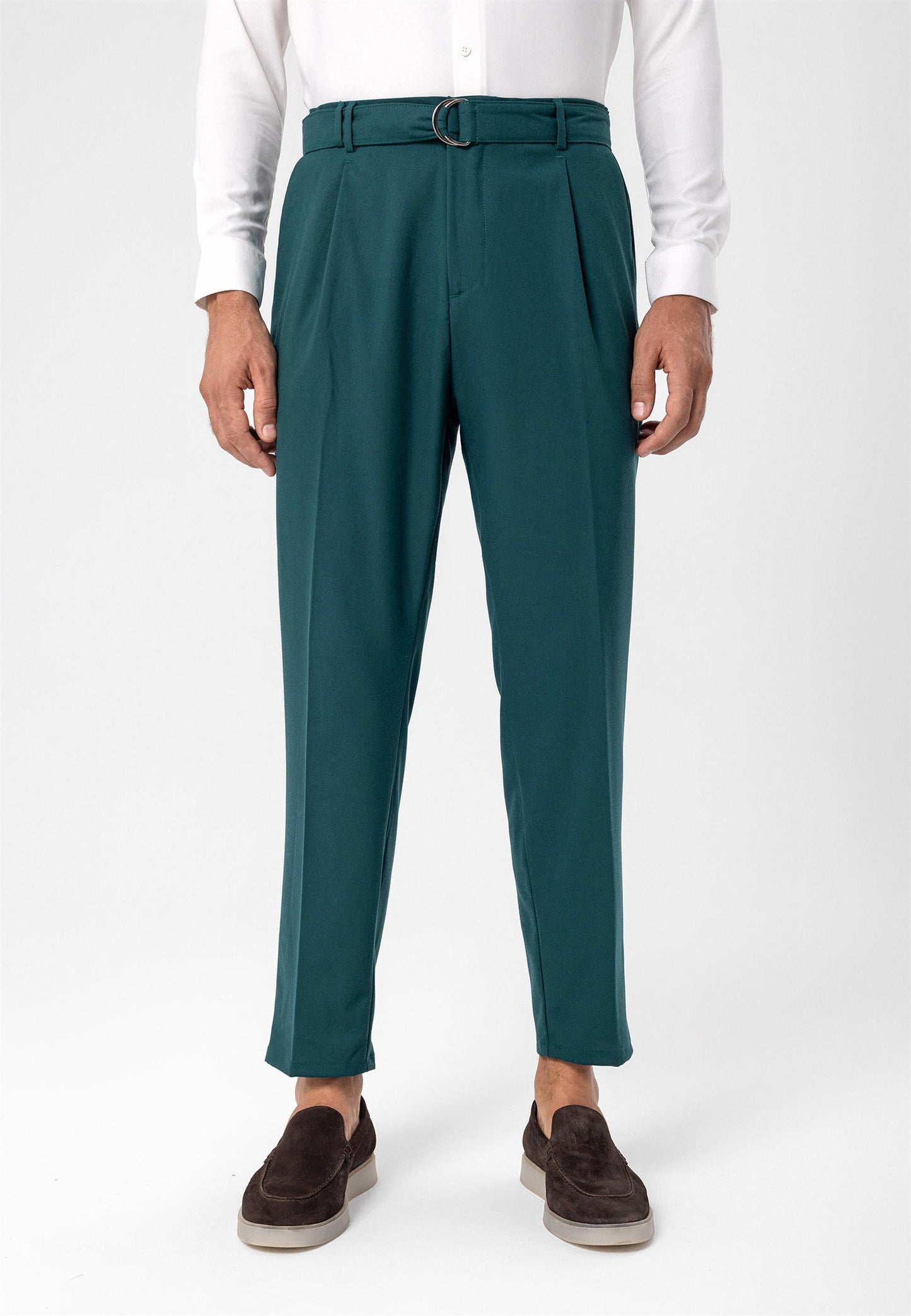 Men's Green High Waist Girdle Closure Trousers