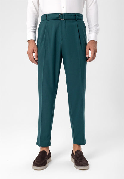 Men's Green High Waist Girdle Closure Trousers