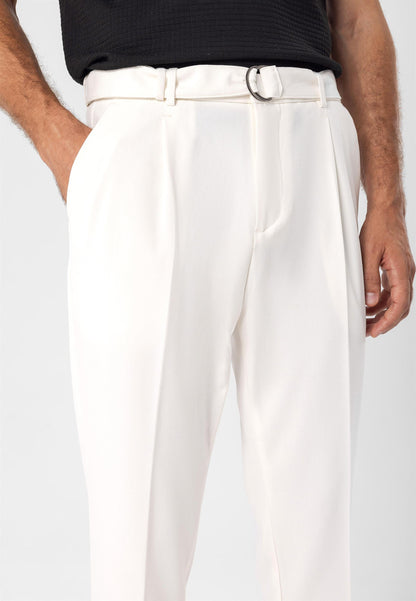 Men's Ecru High Waist Girdle Closure Trousers