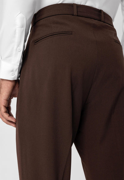 Men's Brown High Waist Girdle Closure Trousers
