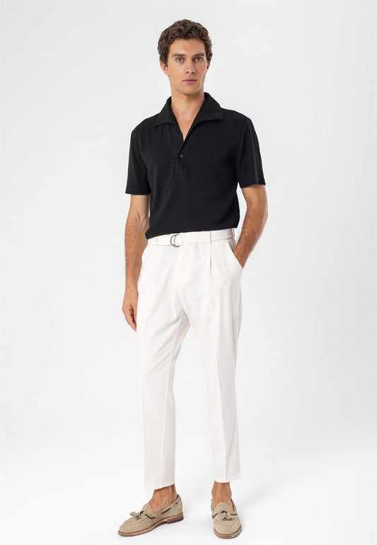 Men's Ecru High Waist Girdle Closure Trousers