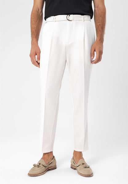 Men's Ecru High Waist Girdle Closure Trousers