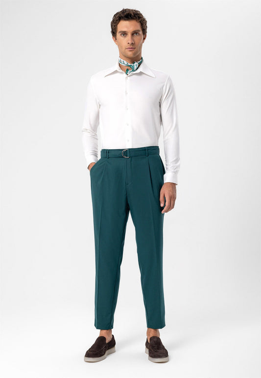 Men's Green High Waist Girdle Closure Trousers