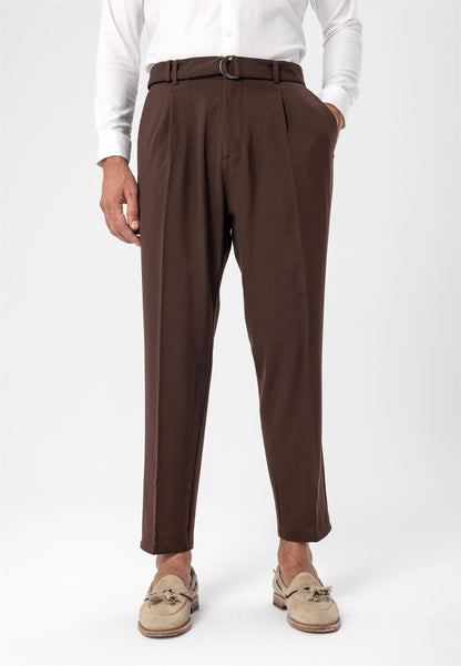 Men's Brown High Waist Girdle Closure Trousers