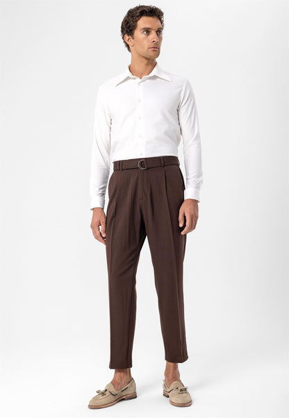 Men's Brown High Waist Girdle Closure Trousers