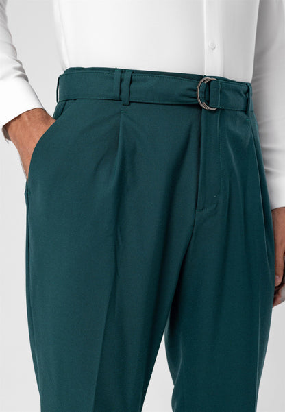 Men's Green High Waist Girdle Closure Trousers