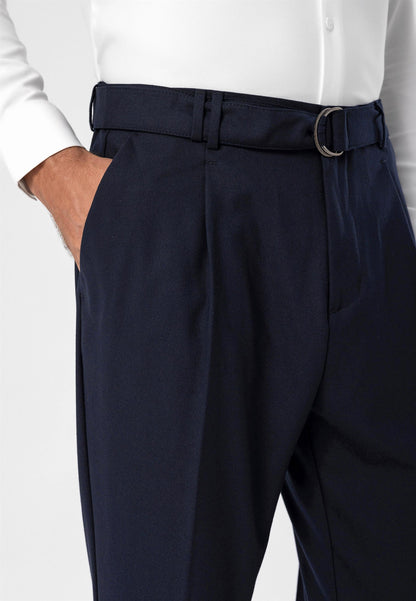 Men's Navy Blue High Waist Girdle Closure Trousers